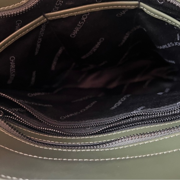 Charles Jourdan Large Handbag Green Leather Missing Long Strap - Picture 7 of 11